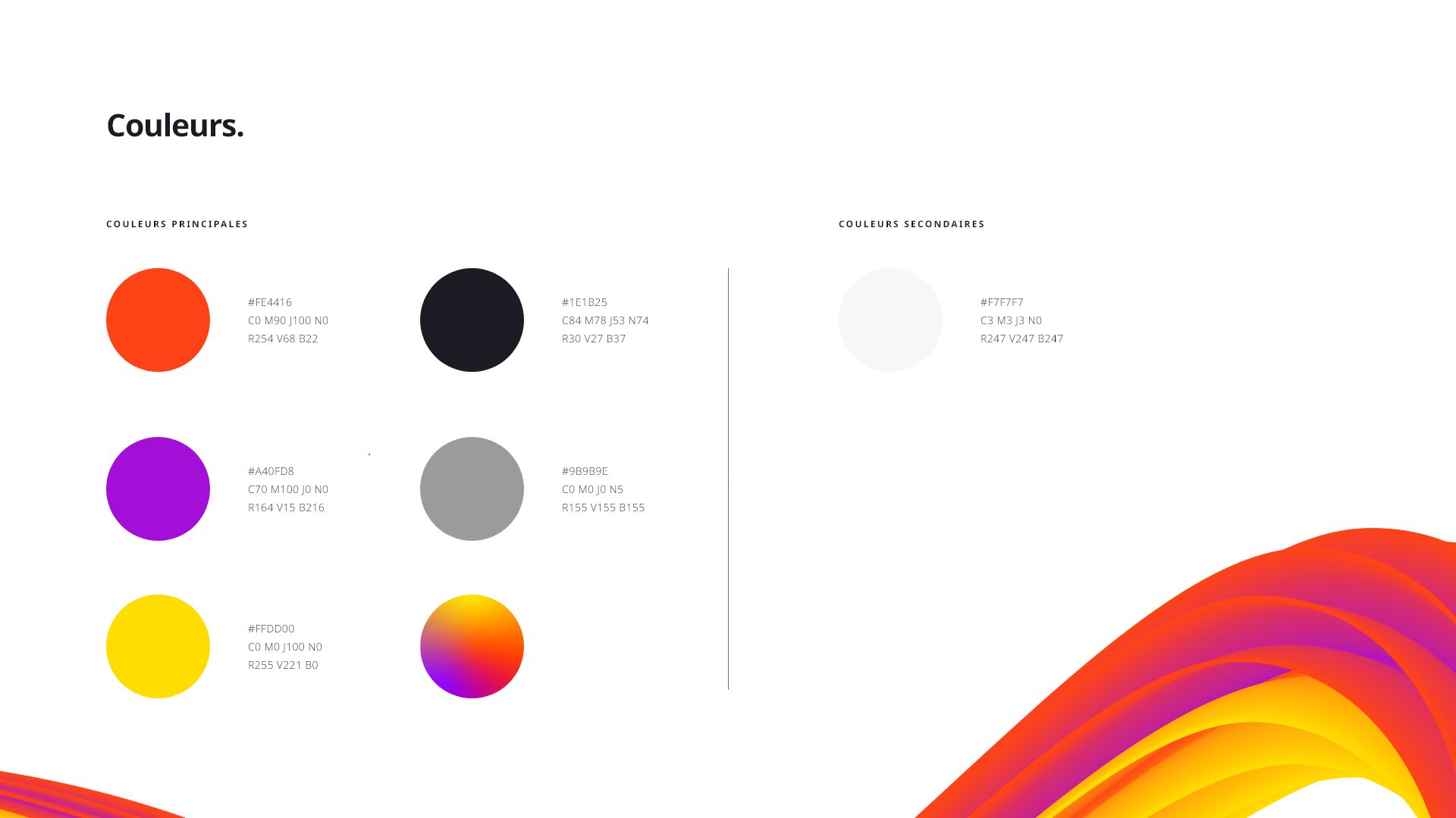 Visual representation of distinct branding elements for the project.